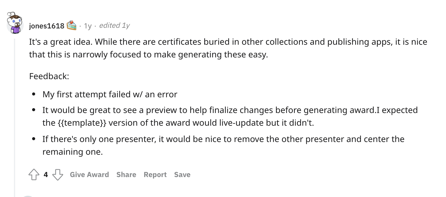 GiveKudos: Simple Award Certificate generating tool